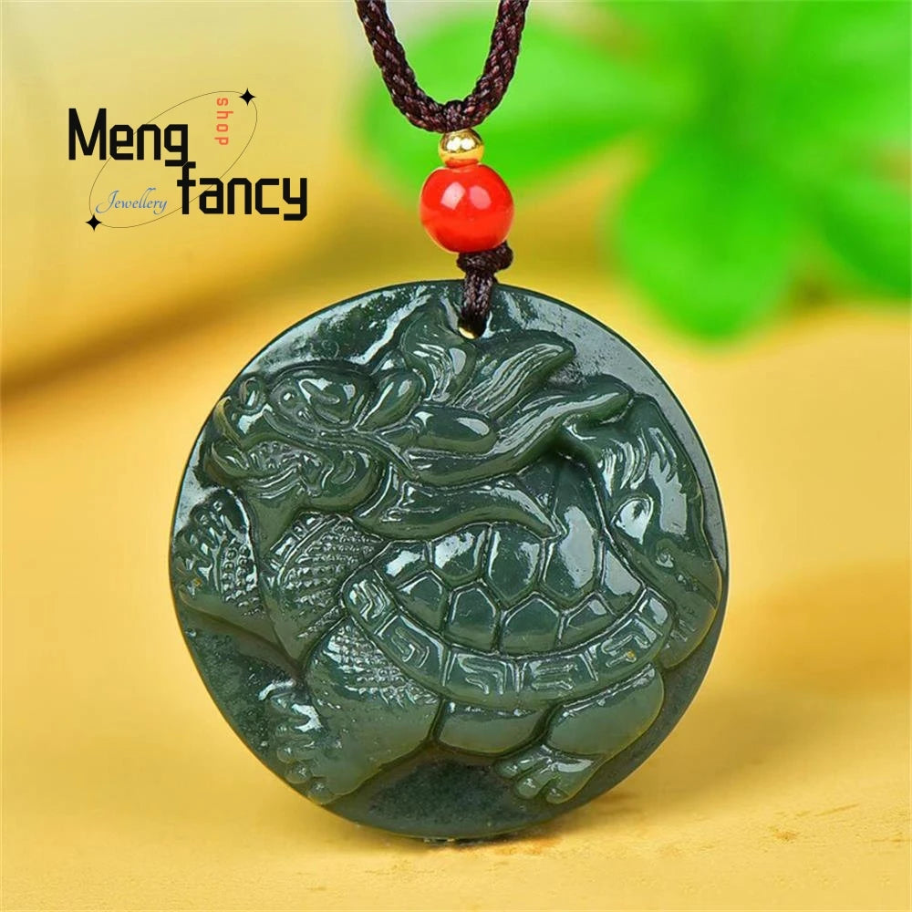 Natural Hetian Green Jade Dragon Turtle Pendant Simple Exquisite Best Selling Fashion Jewelry Handicraft Mascots Holiday Gifts