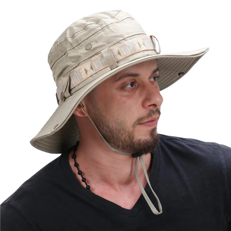 H104 Summer Men Outdoor UV Protection Wide Brim Hiking Hat Mesh Fisherman Hat Beach Sunscreen Cap Summer bucket hats men