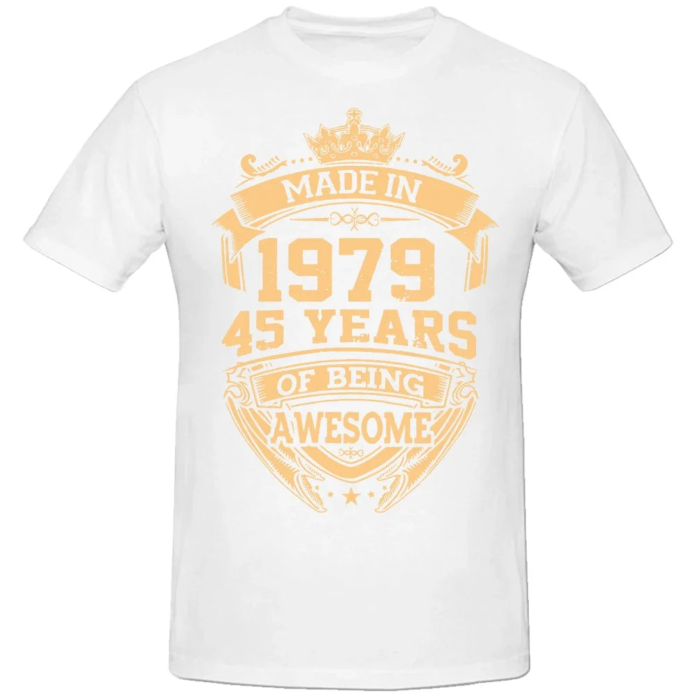 Camisetas novedosas hechas en 1979, camisetas gráficas de algodón, regalos de cumpleaños, estilo veraniego, 45 años de ser increíble, camiseta número 45, ropa para hombre