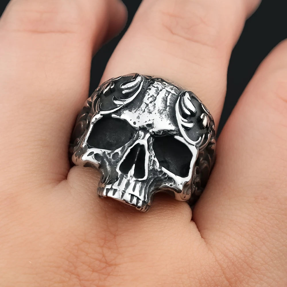 Fashion Vintage Skeleton Ring 316L Stainless Steel Gothic Biker Skull Rings For Men Women Charm Party Jewelry Gifts Dropshipping