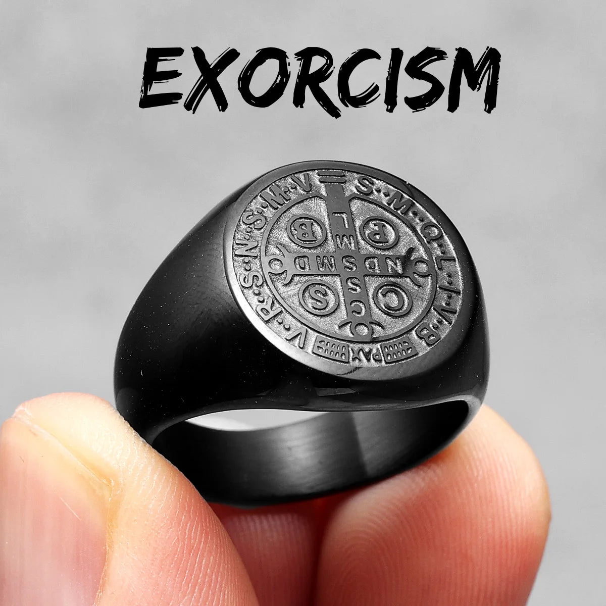 Exorcism amulet Men Ring 316L Stainless Steel Saint Benedict Rings CSPB Punk Hip Hop for Male Boyfriend Jewelry Creativity Gift