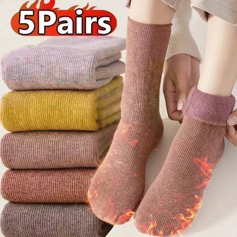 Women Men Winter Socks Warm Thicken Thermal Snow Boots Floor Socks Soft Velvet Cashmere Sock Sleep Solid Color Home Floor Socks