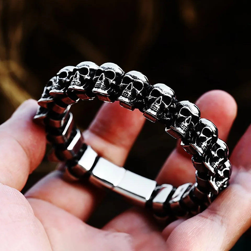 Gothic Vintage Black Skull Bracelet For Men Women 316L Stainless Steel Punk Hip Hop Skeleton Bracelets Fashion Jewelry Wholesale