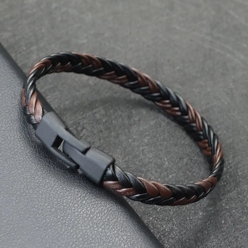 Noter New Men Leather Bracelet Handmade Weaven Easy Hook Punk Braclet Homme Leisure Accessories Hiphop Rock Braslet Pulseira