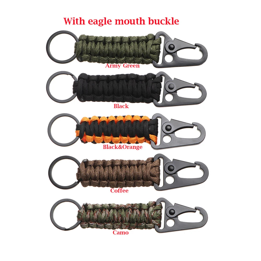 Outdoor Keychain Ring Camping Carabiner Military Paracord Cord Rope Camping Survival Kit Emergency Knot Bottle Opener Tools