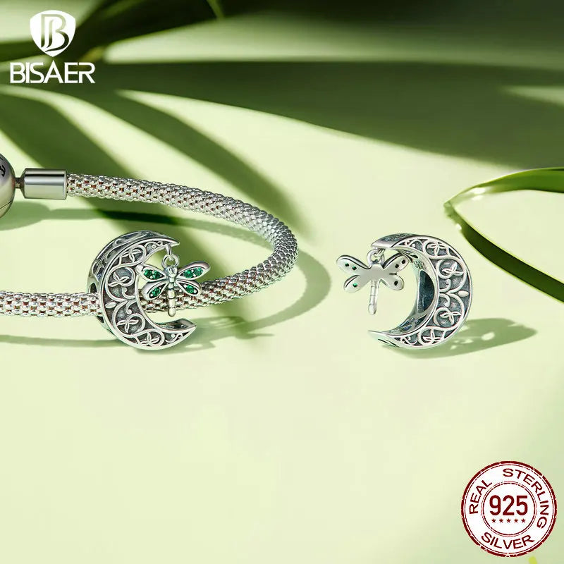 BISAER - Abalorio de plata de ley 925 con forma de árbol de la vida verde, colgante de mariquita y trébol de cuatro hojas, apto para pulseras de mujer, regalo de joyería fina