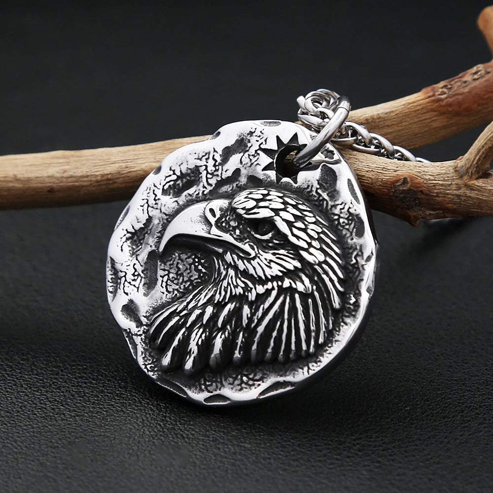 Vintage Punk 316L Stainless Steel Eagle Head Pendant Fashion Domineering American Animal Necklaces Biker Jewelry Gifts Wholesale