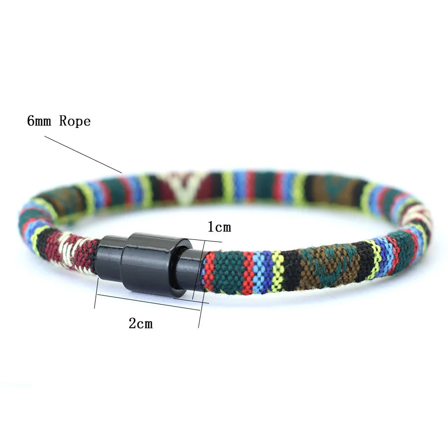 Fashion Mens Bracelet Bohemian Fabric Braslet Black Magnet Buckle Rope Braclet Leisure Accessories For Him Armband Herren Joias