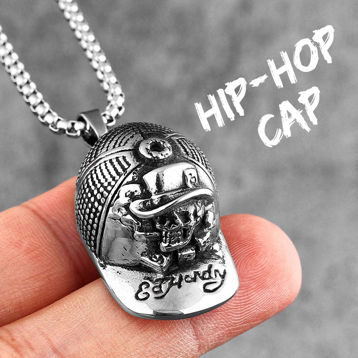 Hip Hop Skeleton Peaked Cap Necklaces 316L Stainless Steel Men Pendant Chain Funk Punk for Friends Biker Rider Jewelry Best Gift