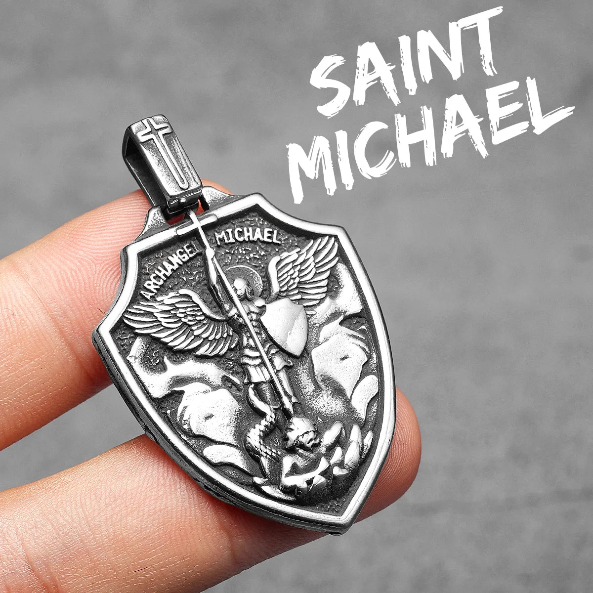 Pendentifs Archange Saint Michel Collier en Acier Inoxydable 316L Hommes Puissante Amulette Chaîne Rock Punk Vintage Bijoux Cadeau Accessoires