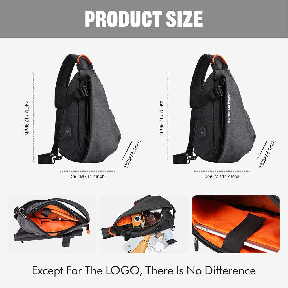 SWISS MILITARY Men Crossbody Bag Multifunctional Waterproof Anti Theft Large Capacity 9.7 IPAD Sling Bag Fashion Crossbody Bags