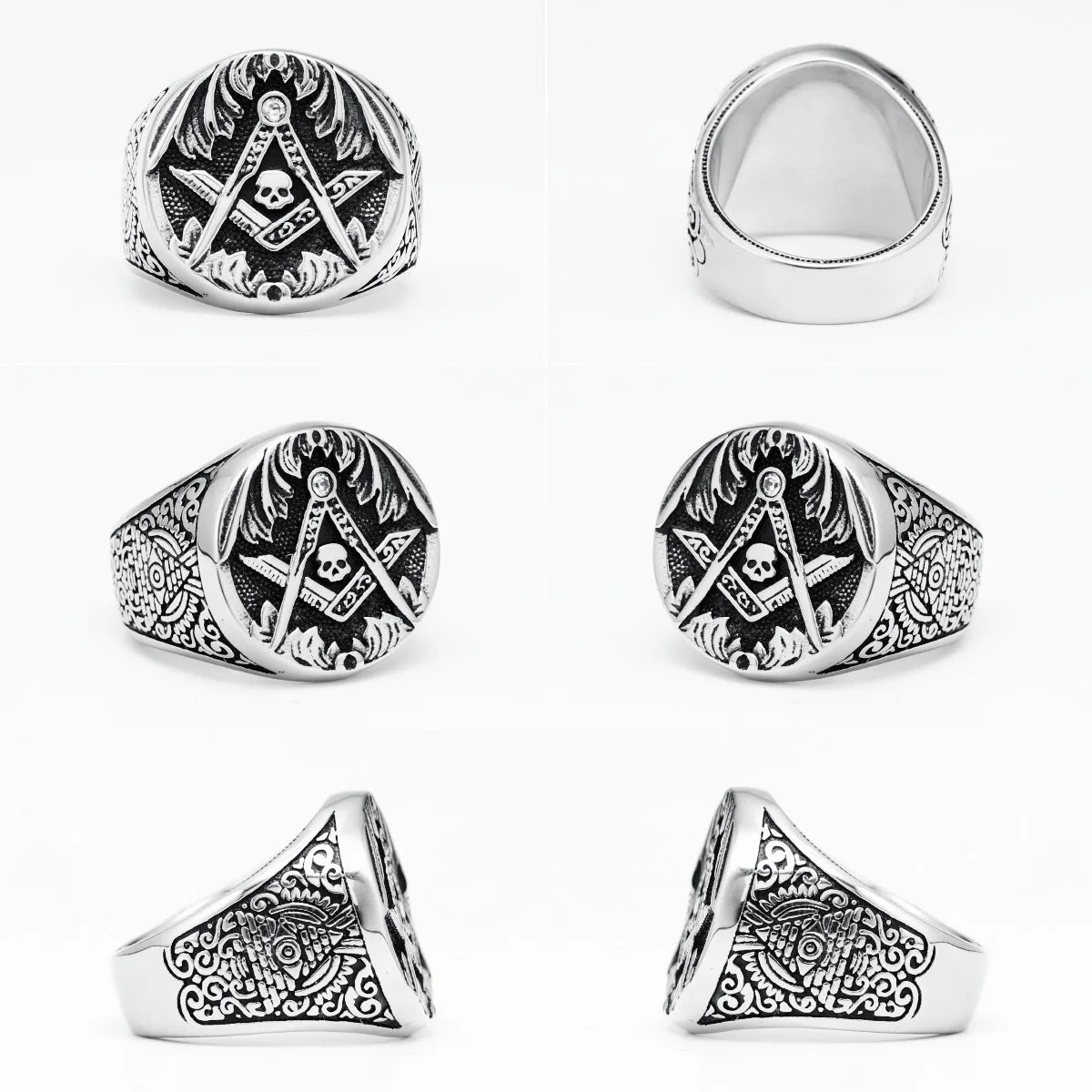 Masonic Skull Ring 316L Stainless Steel Men Eye of Truth Freemasonry Rock for Rider Male Boyfriend Jewelry Best Gift Wholesale