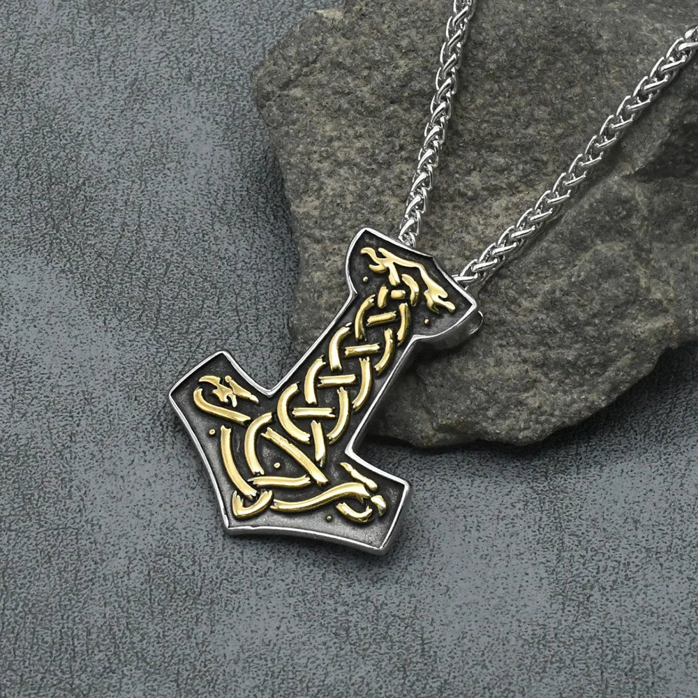 Norse Viking Thor's Hammer Mjolnir Scandinavian Rune Amulet Necklace Stainless Steel Chain Odin raven Anchor Pendant Male Jewelr