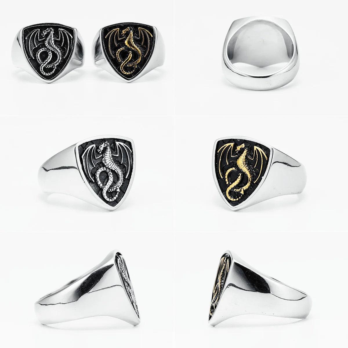 Dragon Shield Ring 316L Stainless Steel Men Rings Rock Punk Norse Myth for Biker Male Boyfriend Jewelry Best Creative Retro Gift