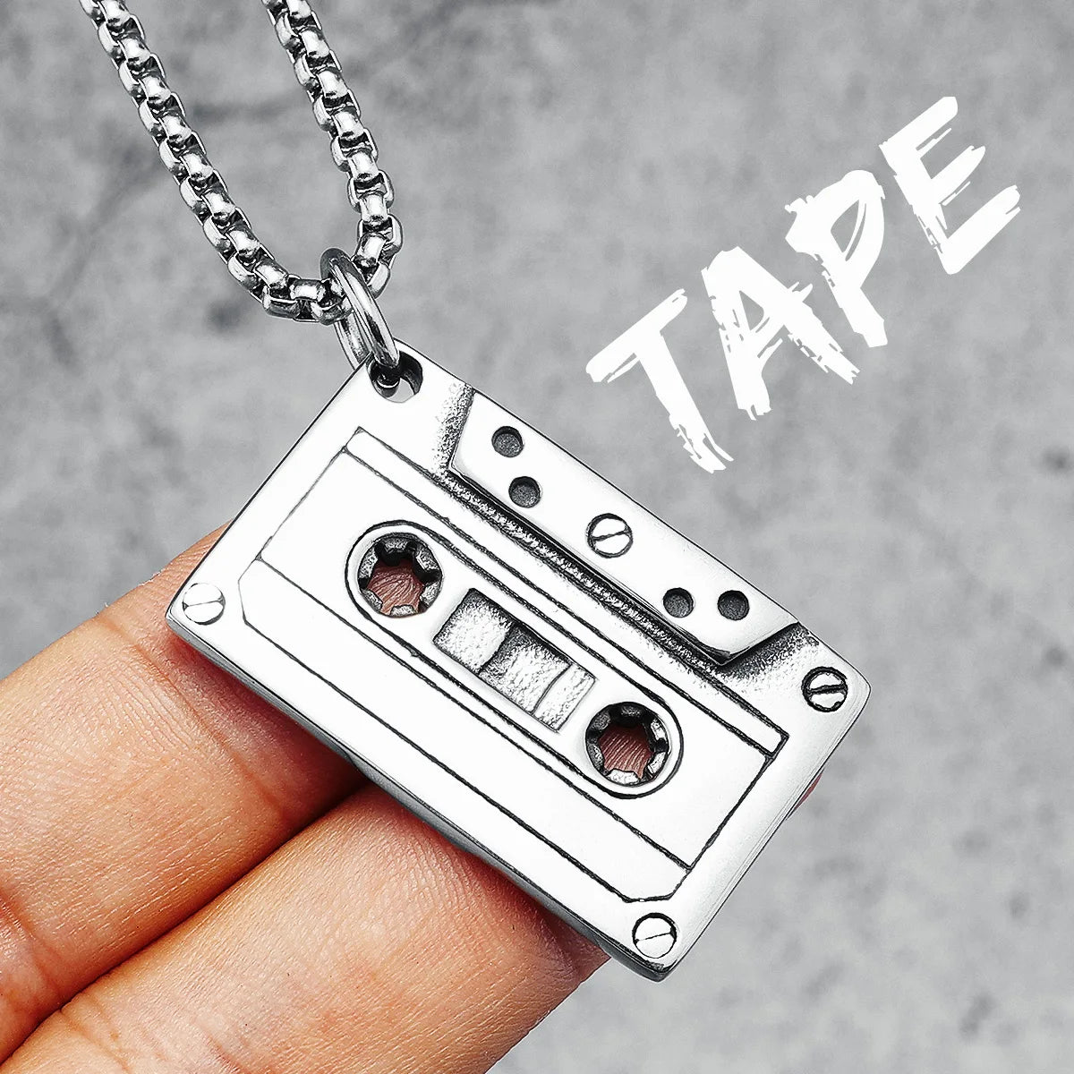 Collier avec pendentif en forme de cassette rétro en acier inoxydable pour homme, chaîne vintage Hip Hop Rap, musique de luxe, fête pour ami, bijoux cadeau