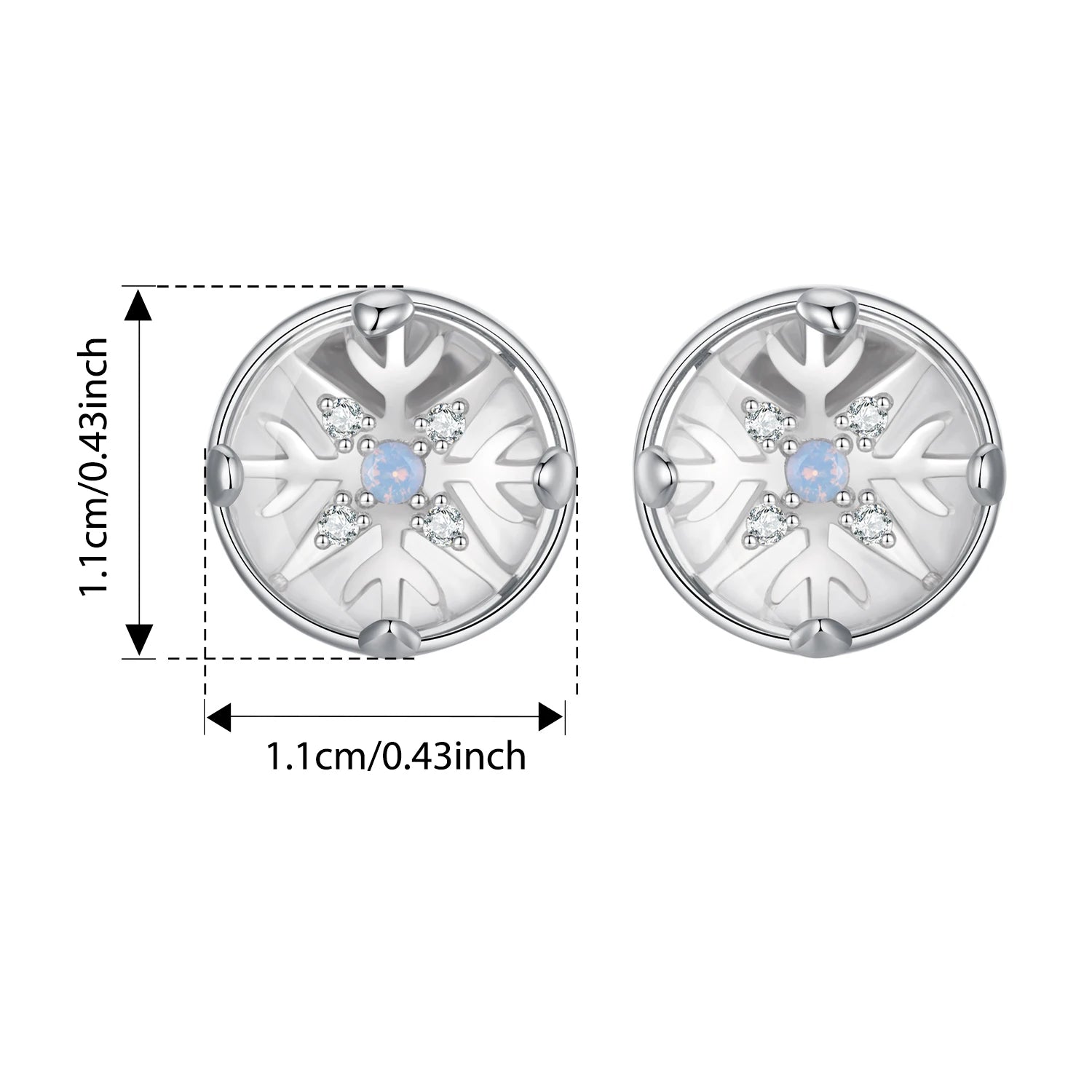 BISAER 925 Sterling Silver Crystal Ball Snowflake Stud Earrings Round Earrings Plated White Gold for Women Party Fine Jewelry