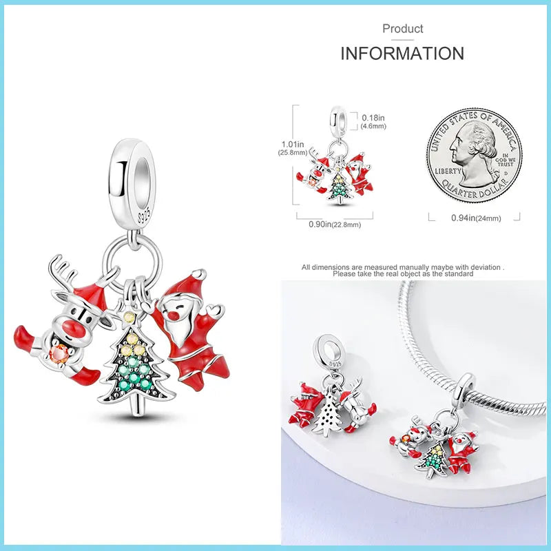 Arbre de Noël Père Noël Cadeau de Noël Breloques en argent 925 pour bracelet Pandora original Fabrication de bijoux à faire soi-même Cadeau pour Noël