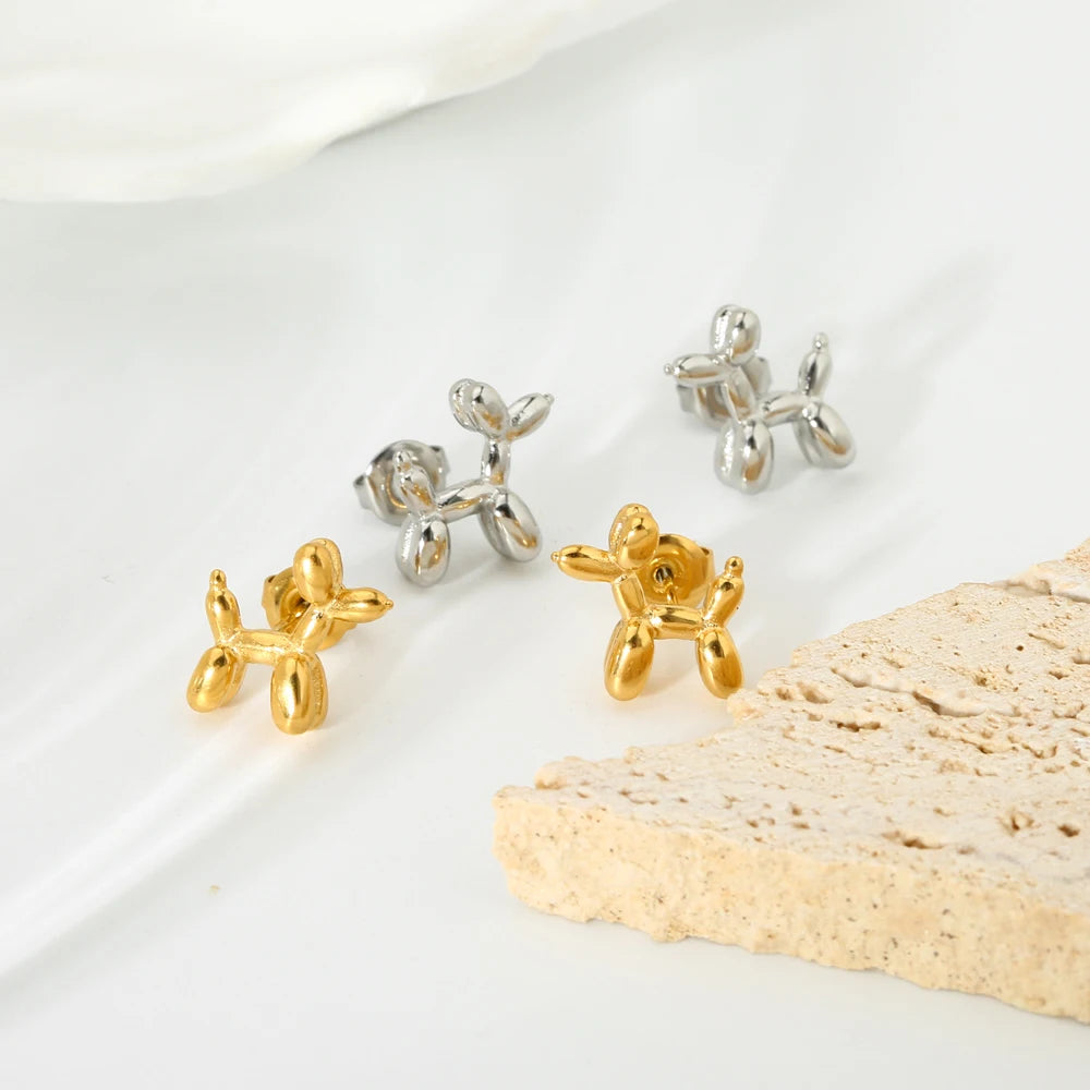 Delicate Cute Pet Dog Simple Stud Earrings 18K Gold Plated Stainless Steel Balloon Puppy Dog Post Earrings for Girls Trendy Gift