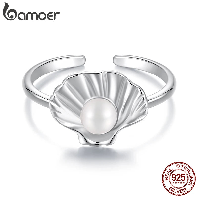 Bague ajustable en argent sterling 925 massif BAMOER avec perle d'eau douce et joli bijou de Noël, cadeau d'anniversaire pour femme SCR1077