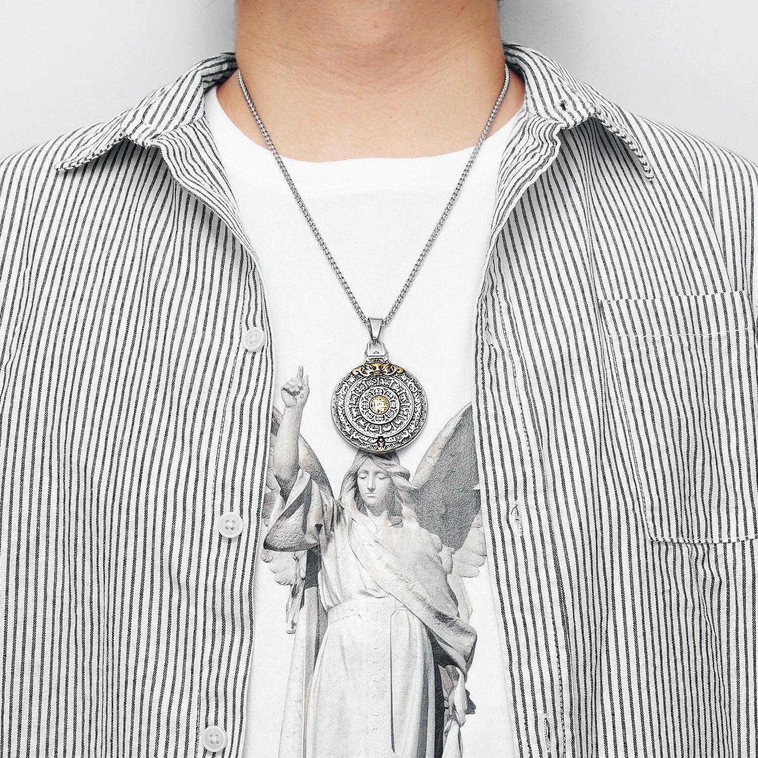 Collier pour homme avec inscription créative en acier inoxydable, pendentif en forme de rune de la renaissance, chaîne religieuse, croyance rock punk, bijoux pour homme, cadeau