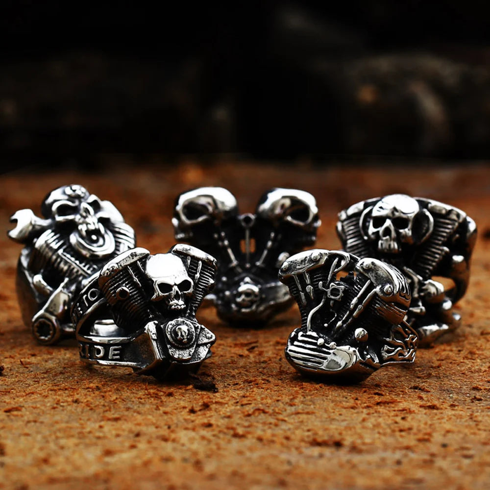 Punk Cool Man Motorrad Motor Ring Für Männer Junge Gothic 316L Edelstahl Biker Schädel Ring Mode Schmuck Geschenk Großhandel