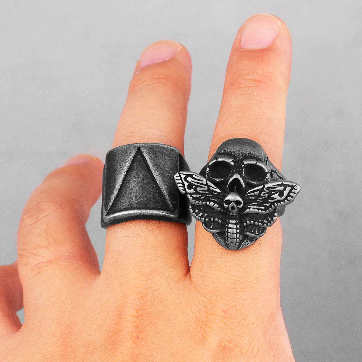 Retro Schwarz Schmetterling Schädel Edelstahl Herren Ringe Punk Übertreibung für Männlich Freund Biker Schmuck Kreativität Geschenk Großhandel