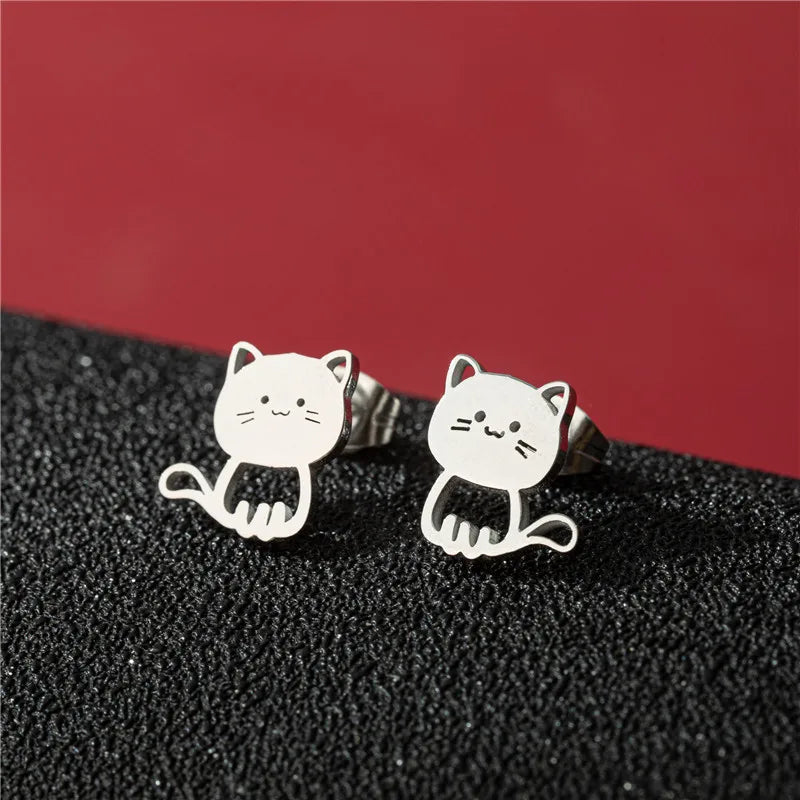 Lovely Small Cat Earrings Women Multiple Animal Stainless Steel Earings Fashion Jewelry Kitten Kitty Ear Studs Girls Gift