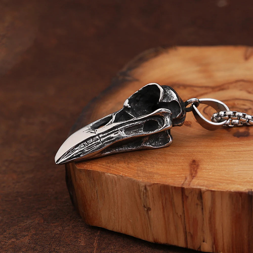 Punk Vintage Viking Crow Head Bird Skull Pendant For Men Boys Stainless Steel Nordic Viking Animal Necklace Fashion Jewelry Gift