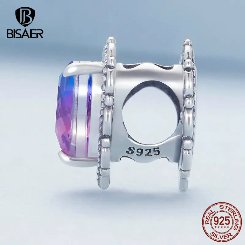 BISAER 925 Sterling Silver Vintage Purple Heart Gradient Charm Bead Fit Original Femme Bracelet &amp; Collier DIY Fine Jewelry