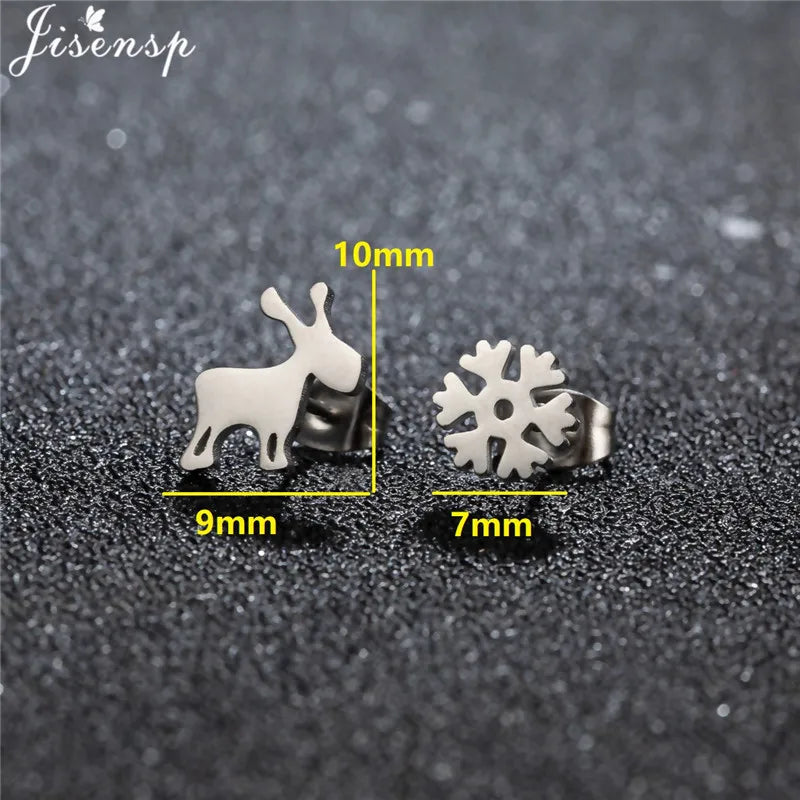 Cartoon Stainless Steel Stud Earrings Gingerbread Man Deer Spider Ghost Earings for Women Christmas Piercing Jewelry 2024