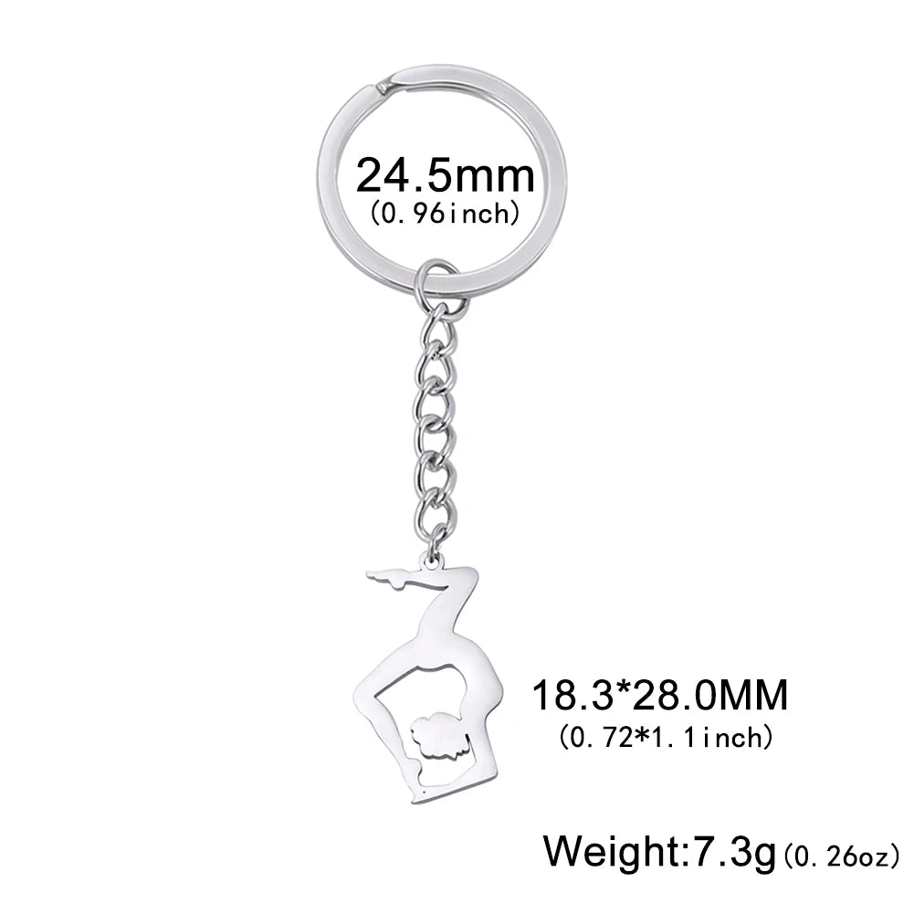 Porte-clés de gymnastique Dreamtimes en acier inoxydable, pendentif de sport, mode femme, bijoux en acier inoxydable, cadeau d'anniversaire pour gymnastes