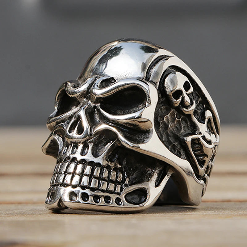 Size 7-14 Polishing Kapala Skull Ring Men Boys Stainless Steel Motor Biker Ring Domineering Male Gothic Skull Rings Wholesale