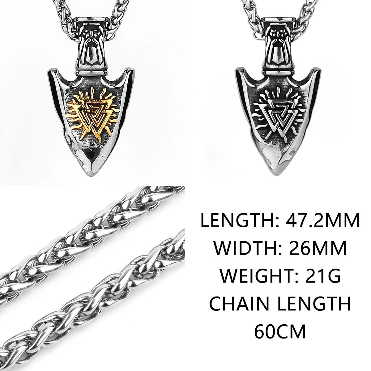 Stainless Steel Viking Rune Pendant Anchor Style Chain Necklace
