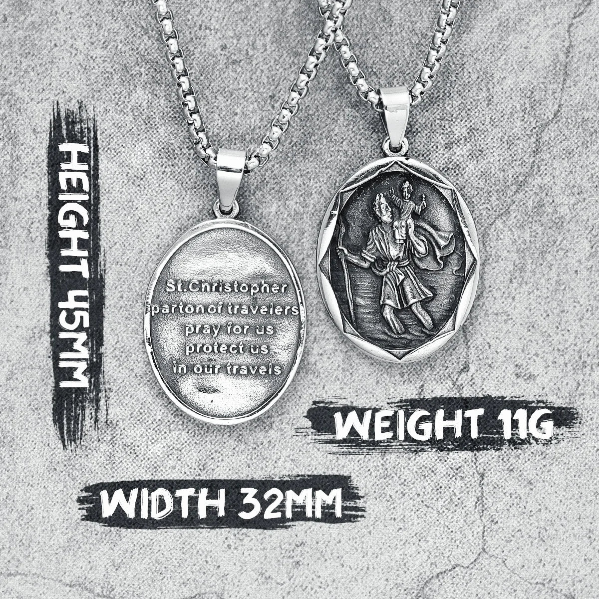 St Christopher Pendant Necklace Retro Inscription 316L Stainless Steel Men Chain Punk Rock Hip Hop for Rider Biker Jewelry Gift