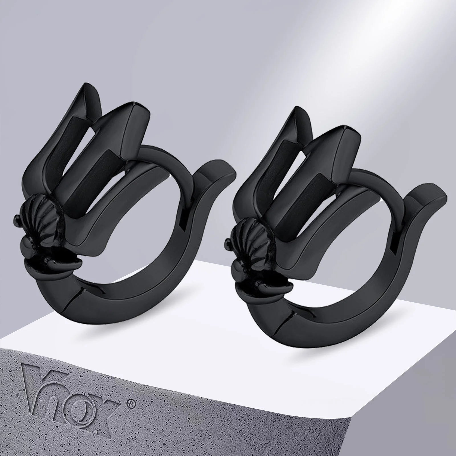 Vnox Trident Earrings for Men, Punk Rock Stainless Steel Cool Hoop Earrings, Cool Boy Ear Jewelry