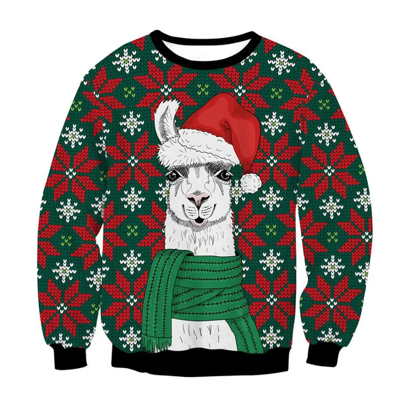 Men Women Tacky Xmas Sweater 3D Christmas Dog Snowflake Bell Reindeer Santa Printed Holiday Party Jumper Christmas Sweatshirt