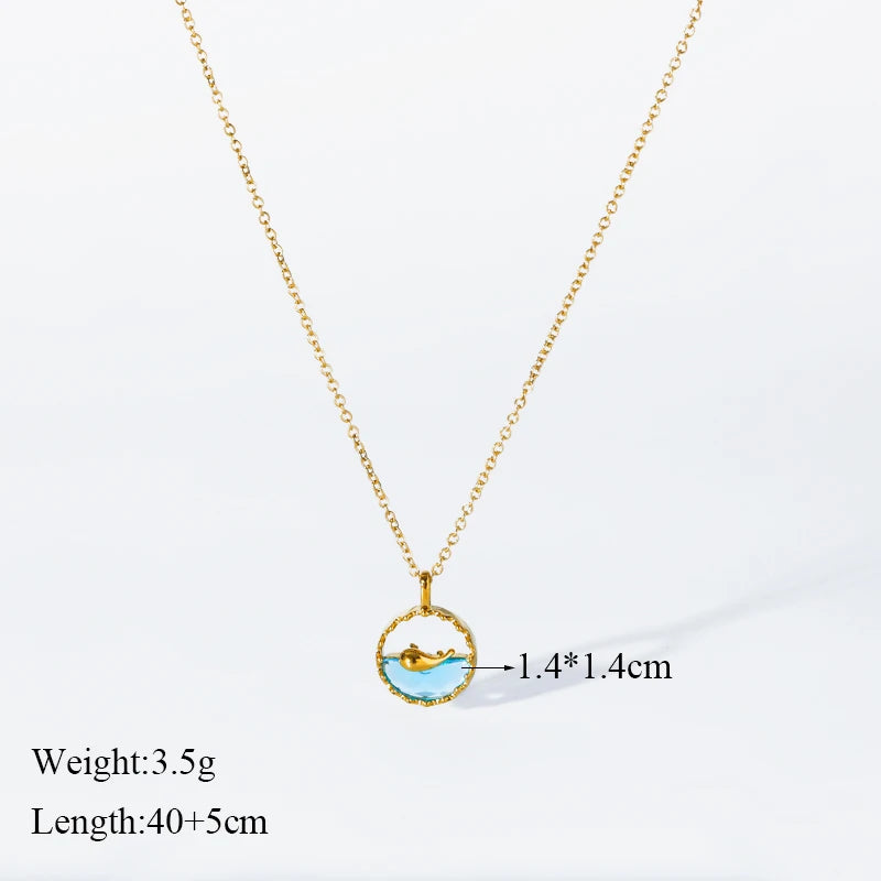 GANEMLY 316L Stainless Steel Ocean Whale Crystal Pendant Necklace For Women New Trendy Neck Chain Waterproof Jewelry Gift Collar