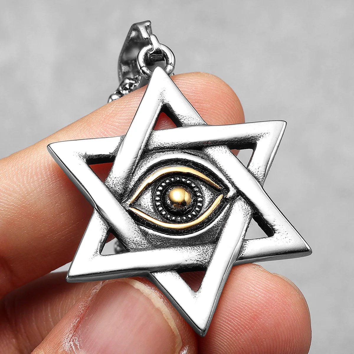 Eye of Light Pendant Six-pointed Star of David Necklace 316L Stainless Steel Men Chain Punk Rock for Male Jewelry Gift Wholesale