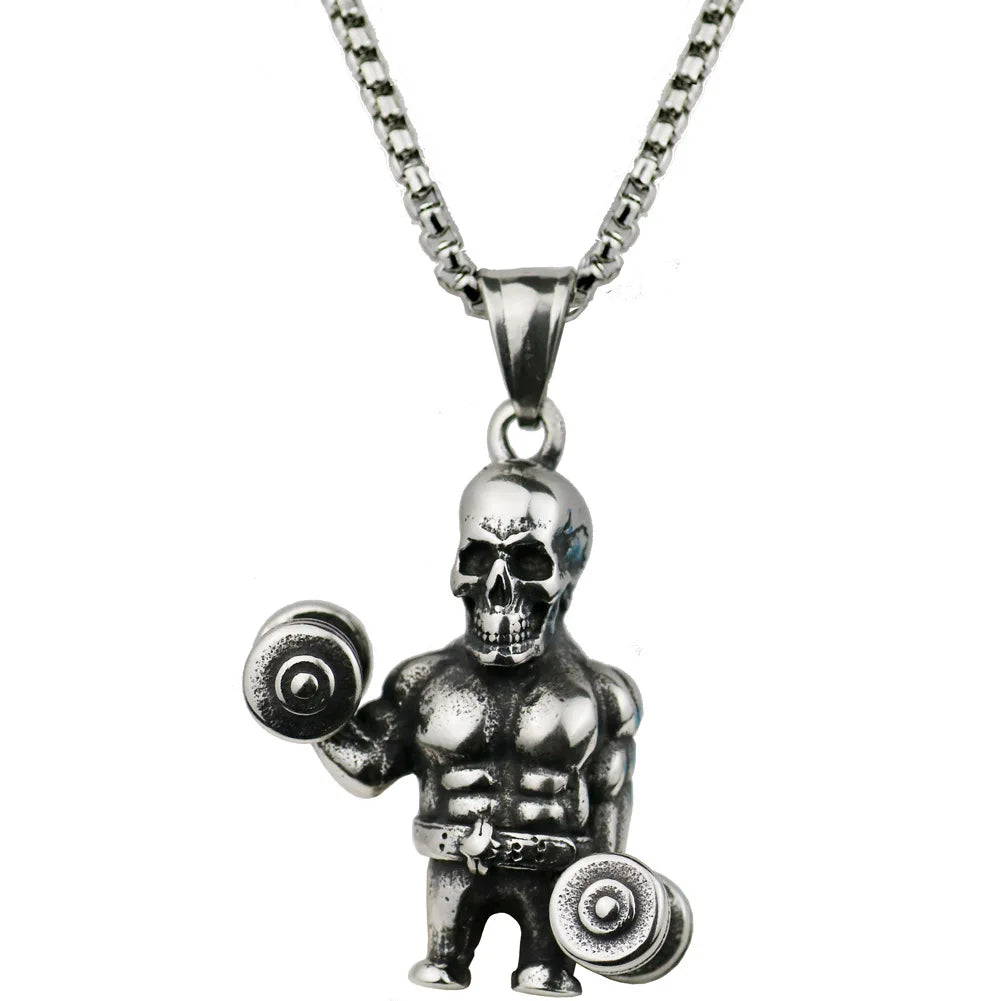 Fashion Barbell Dumbbell Pendant Men\\\'s Gym Weightlifting Necklace Women\\\'s Fitness Bodybuilding Sports Jewelry