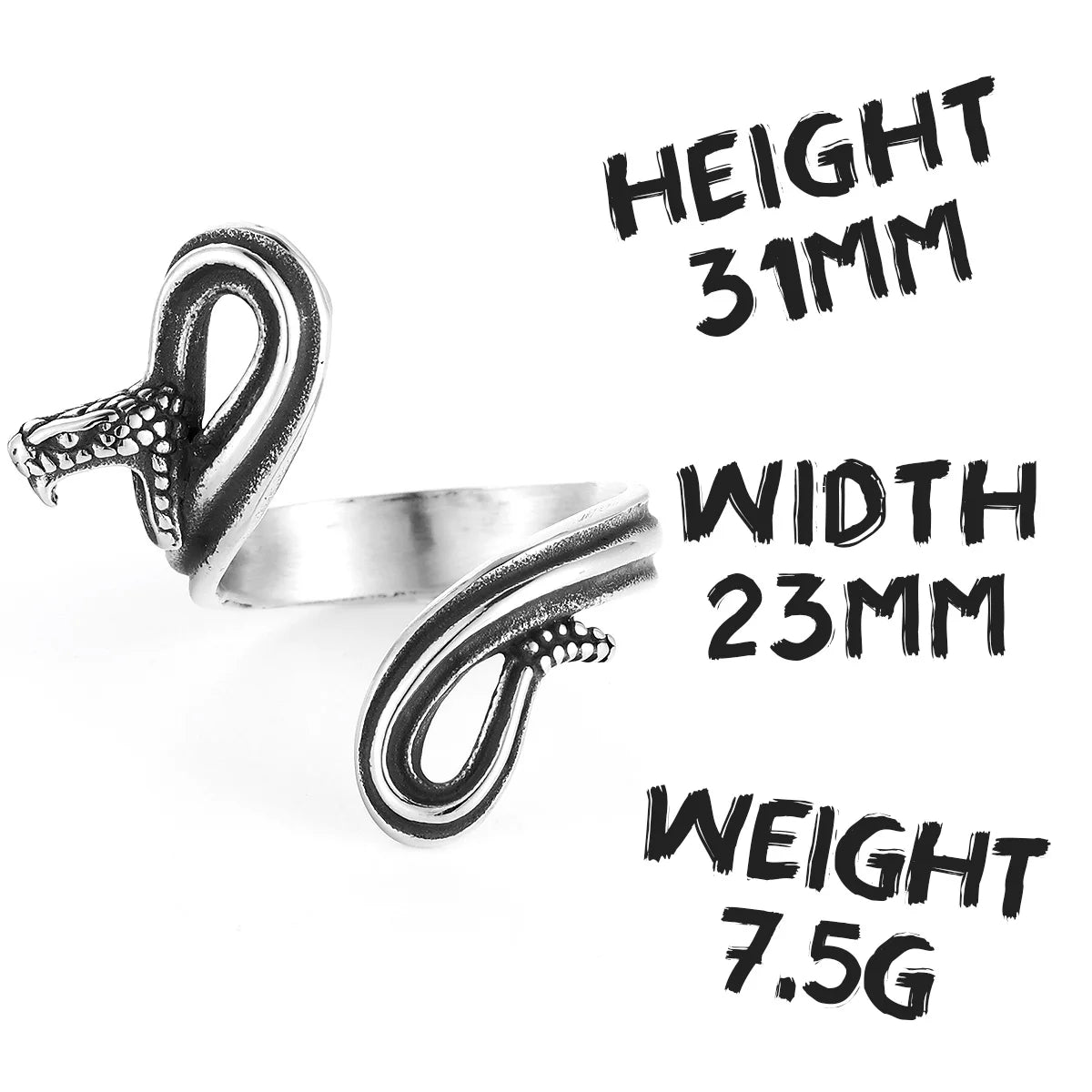 Ferocious Snake Ring 316L Stainless Steel Men Open Rings Viper Punk Rap Rock for Raper Male Jewelry Halloween Creativity Gift