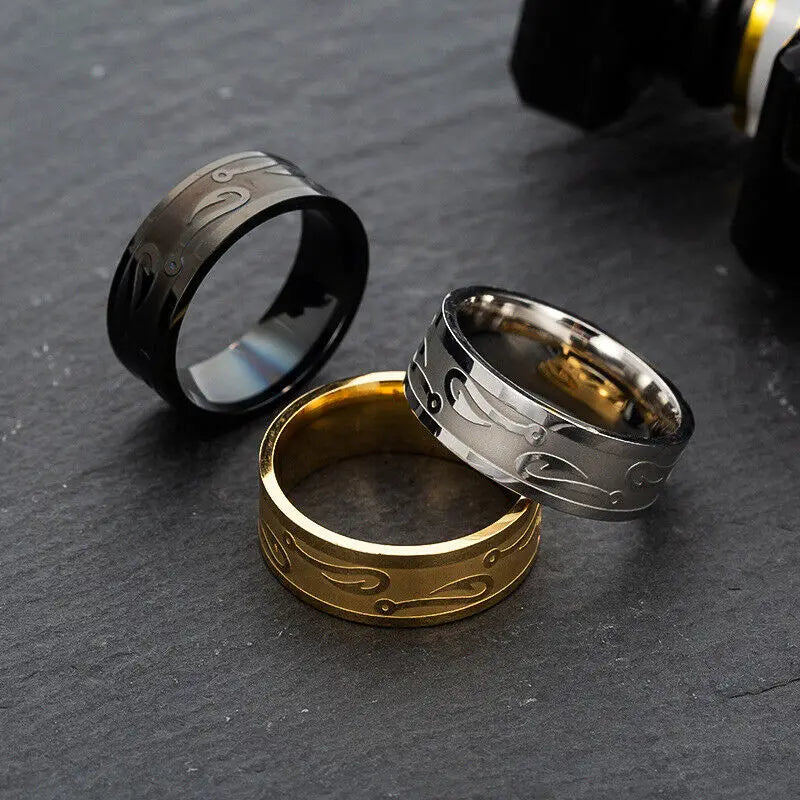 Anillos de acero inoxidable con diseño de anzuelo de pesca para hombre