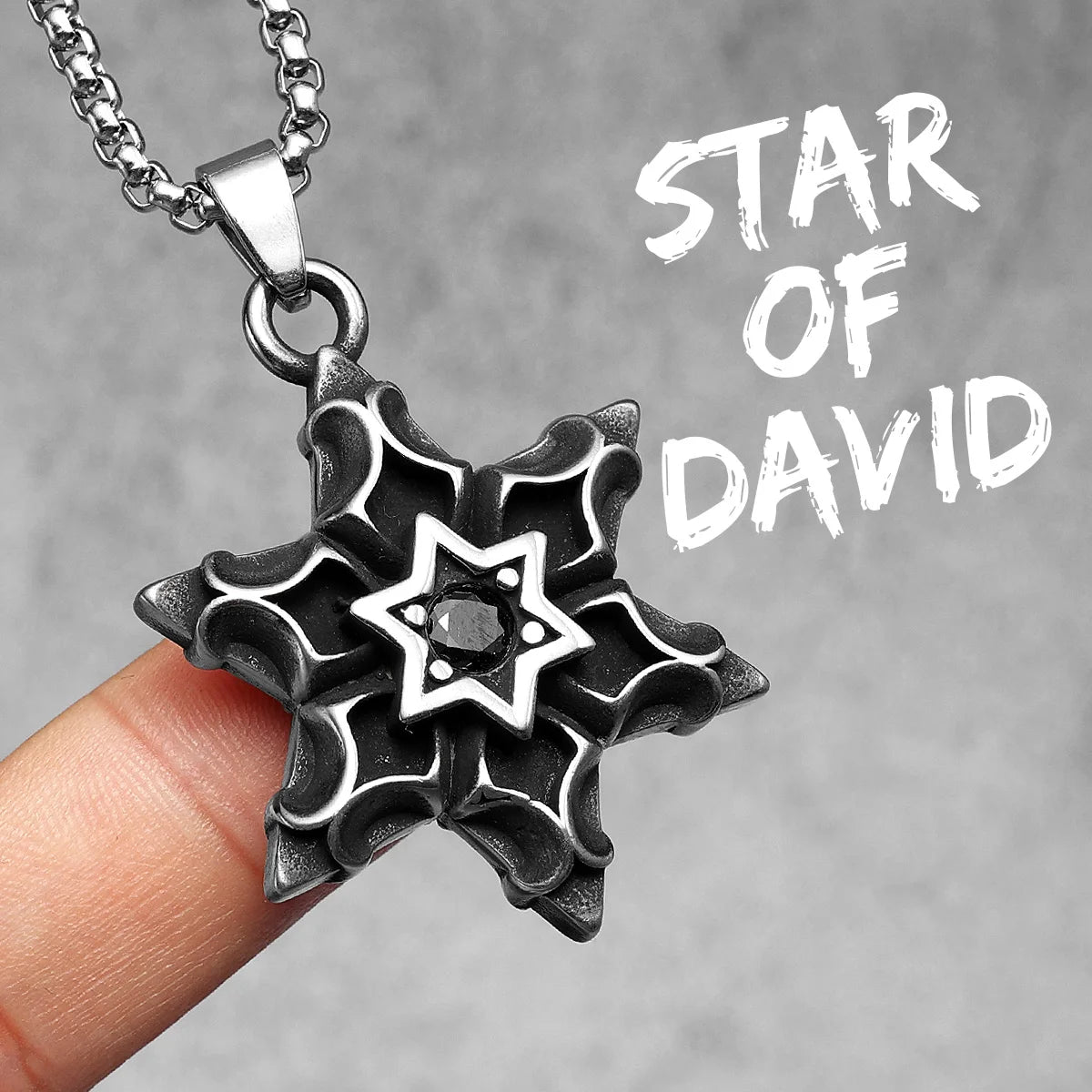 Six-pointed Star of David Pendants Gem Necklaces 316L Stainless Steel Men Chain Hip Hop Rock for Male Jewelry Gift Dropshipping