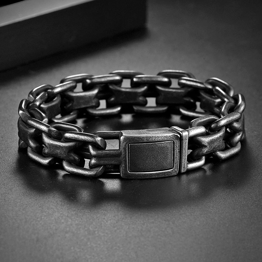 Vintage Heavy Double Zero Link Chain Bracelet For Men Boys Stainless Steel Fashion Punk Cuban Bangles Jewelry Gifts Dropshipping