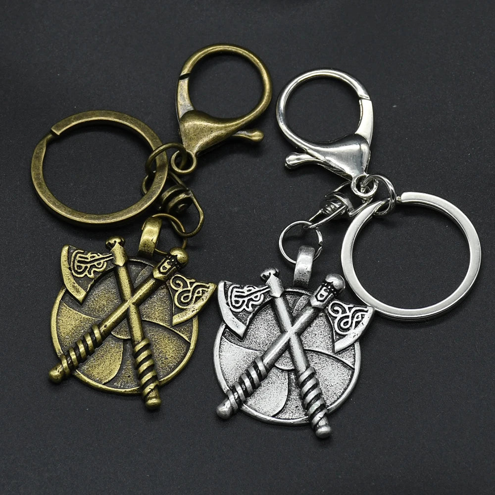 Nordic Viking Warrior Double Axe Keychain Men's Pendants Keyrings For Women Retro Slavic Punk Jewelry