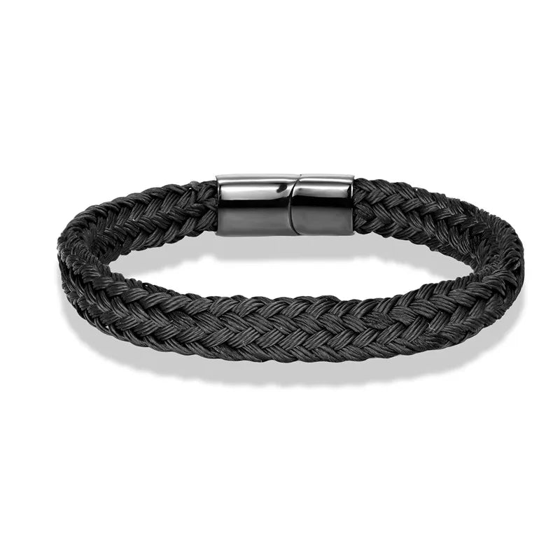 MKENDN Navy Style Men Woven Rope Captain Bracelet Black Stainless Steel Buckle Accessories Handmade Jewelry Gifts