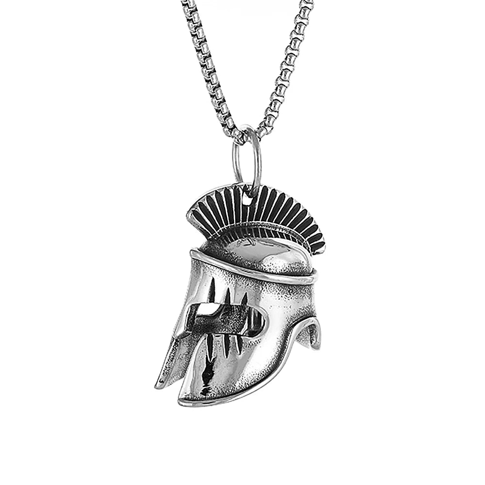 New Vintage Spartan Helmet Pendant Necklace Stainless Steel Punk Rock Warrior Helmet Bell Necklaces For Men Fashion Jewelry Gift