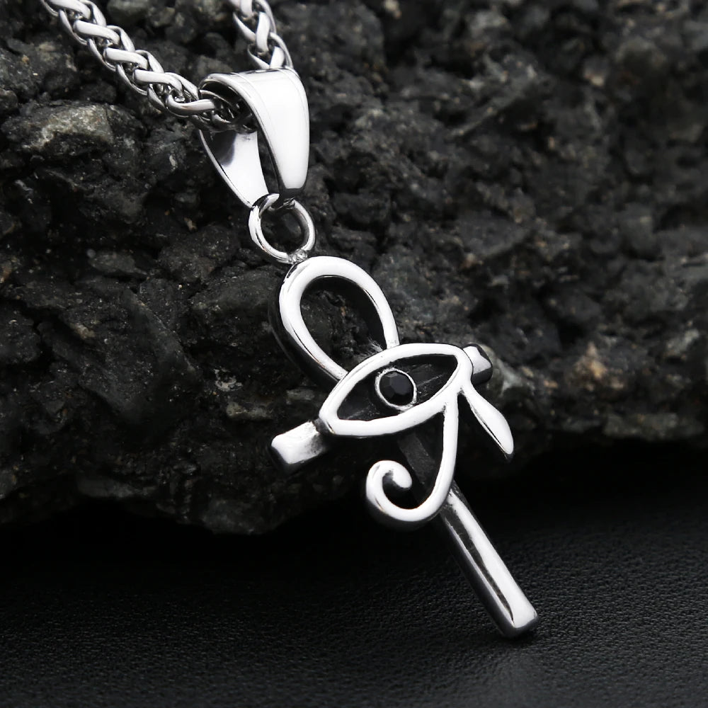 Vintage Stainless Steel Eye of Horus Pendant Necklace Fashion Punk Ankh Cross Necklaces For Men Women Amulet Jewelry Wholesale