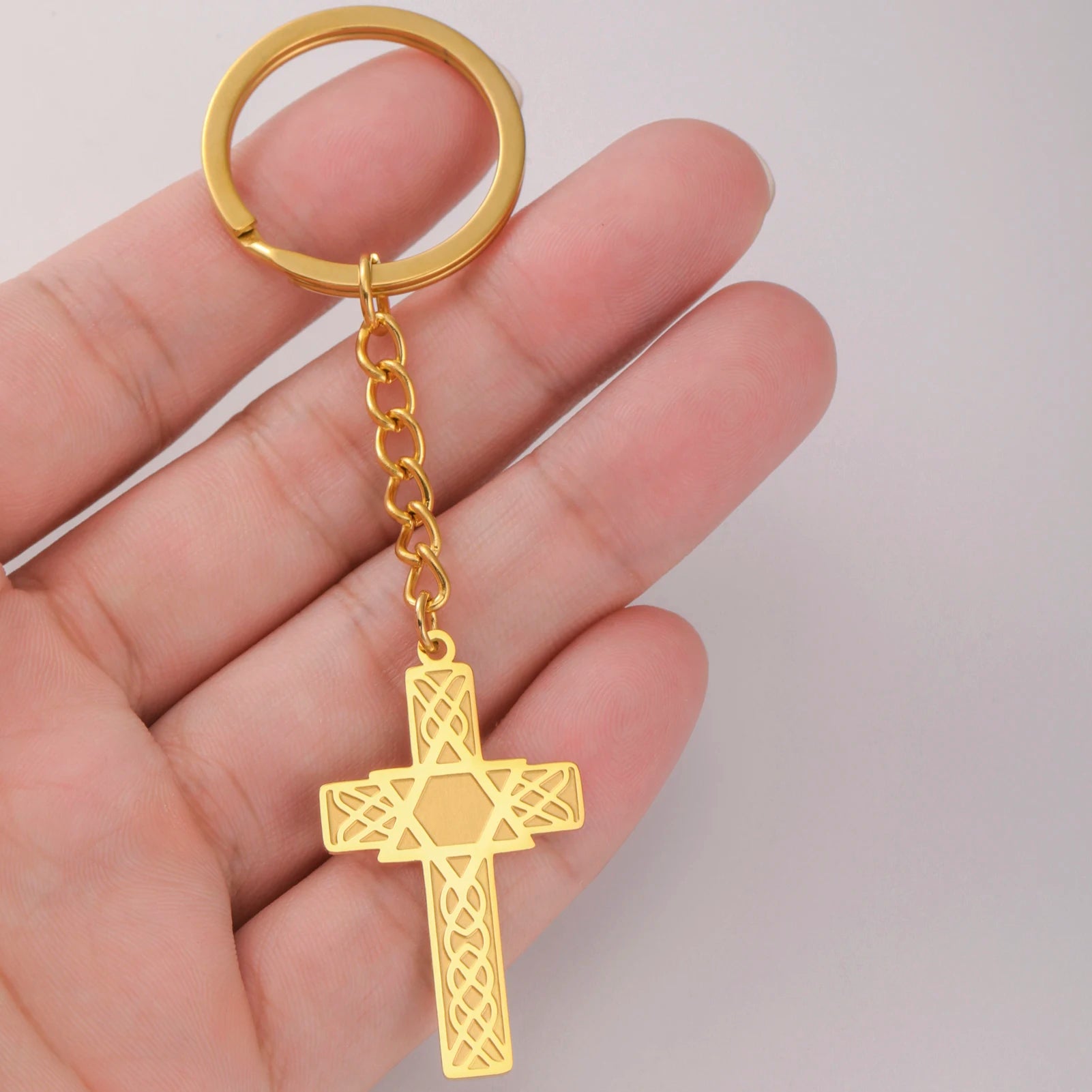 Porte-clés Dreamtimes Croix Étoile de David pour Femmes Hommes Pendentif Corrosion Bijoux en Acier Inoxydable Cadeau