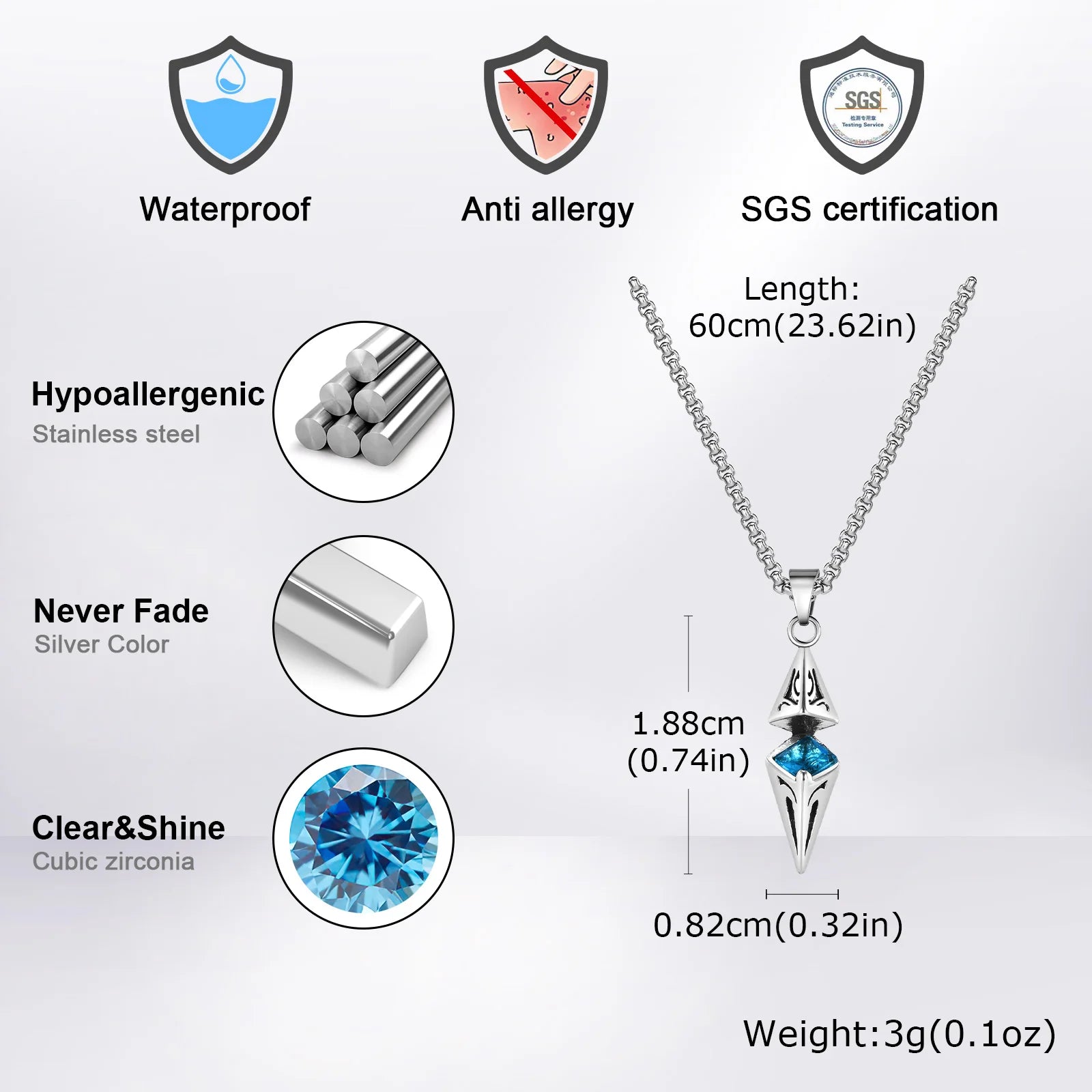 MP Stylish Blue Stone Necklaces for Men,Stainless Steel Geometric Pendant Collar,Valentine's Birthday Party Gift for Him