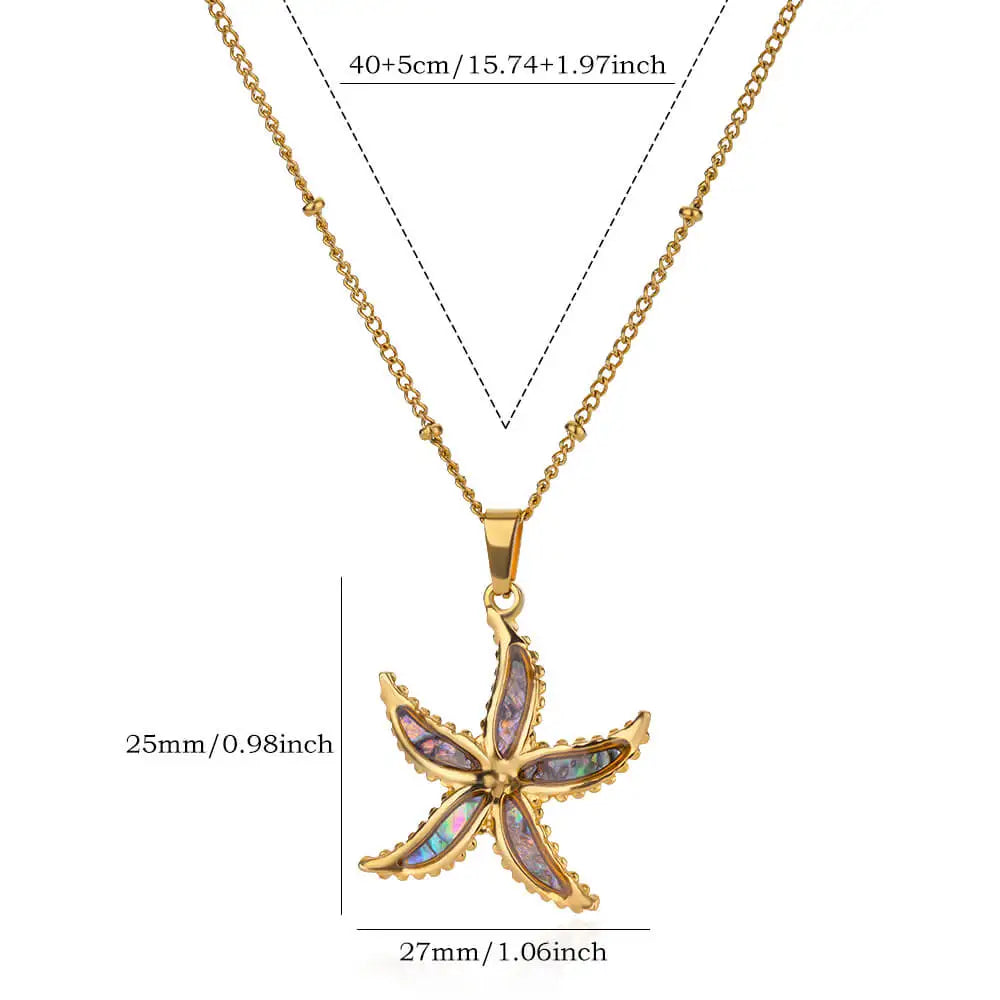 Colorful Starfish Sea Turtle Necklace For Women Gold Color Stainless Steel Turtle Necklace Wedding Christmas Boho Jewelry Gift